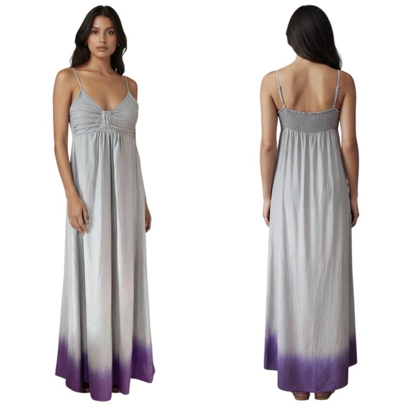 Young Fabulous & Broke Gray Purple Ombre Maxi Sundress Size XS Cotton Silk